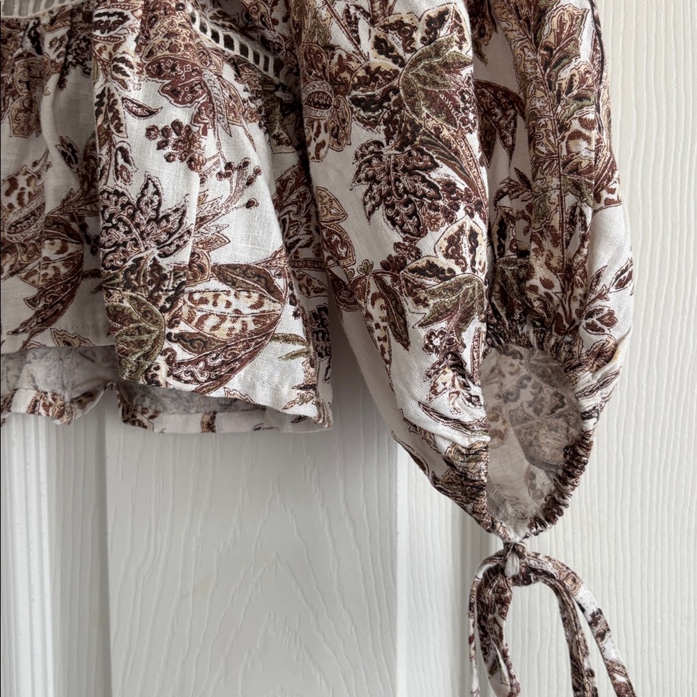 Anthropologie Brown and White Floral Blouse - Picture 3 of 3
